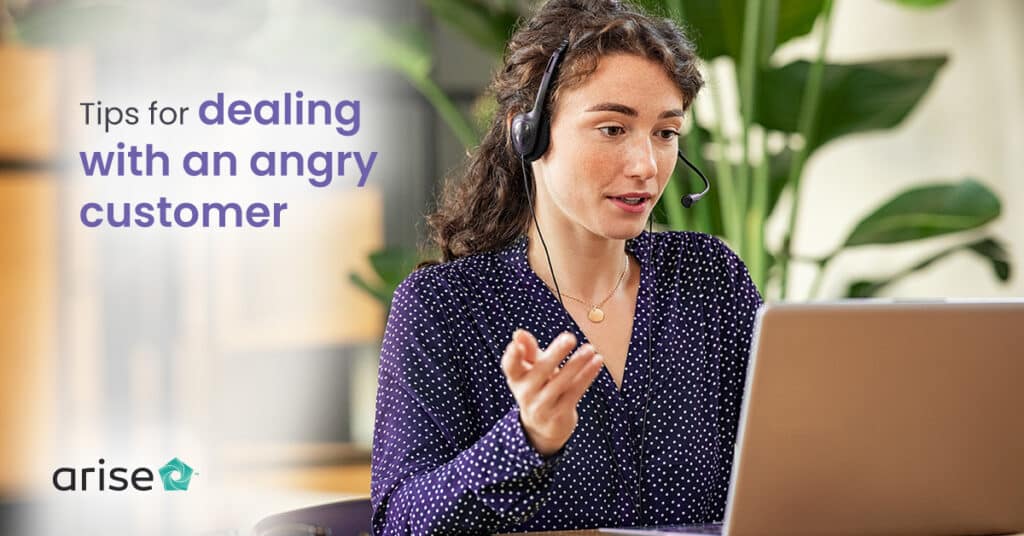 A woman wearing a headset and talking on the phone