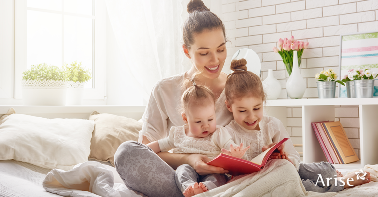 Mom reads to kids
