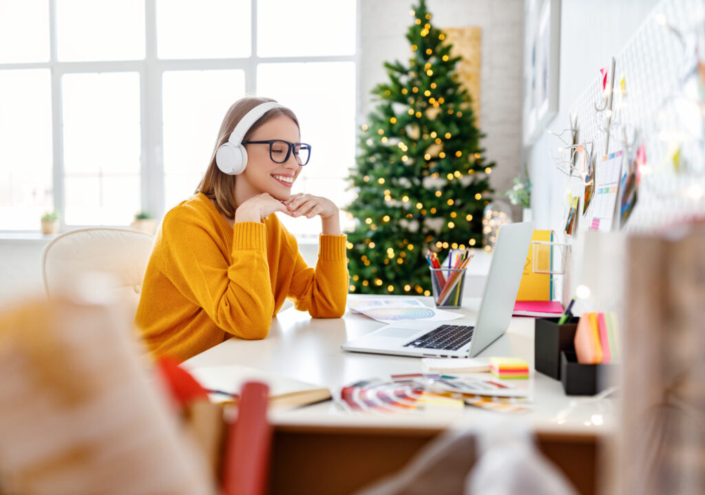 woman remote worker servicing during holidays as a seasonal remote work option