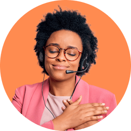 Smiling woman wearing headset and glasses.