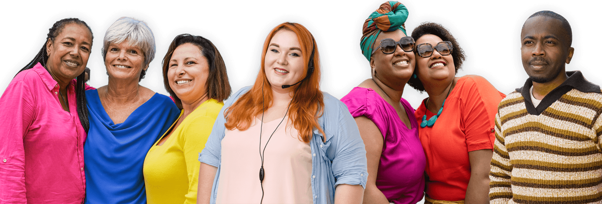 Group of smiling women and one man.