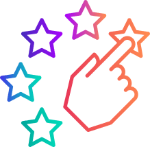 An arch of stars with a finger pointing to one.
