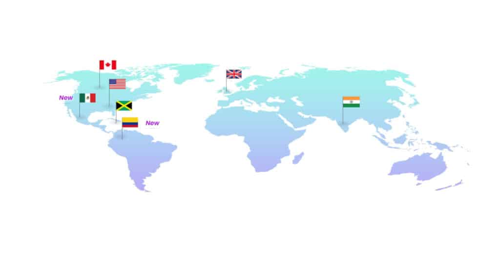 World map showing countries served by Arise Service Partners